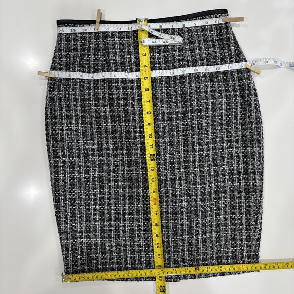 6 Calvin Klein Pencil Skirt Tweed Sequin Above Knee Mini Lined Faux Leather Zip - Picture 9 of 12
